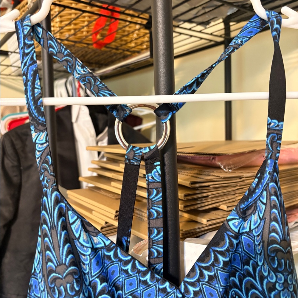 INC International Concepts Blue Paisley Halter Maxi Dress - Picture 3 of 4